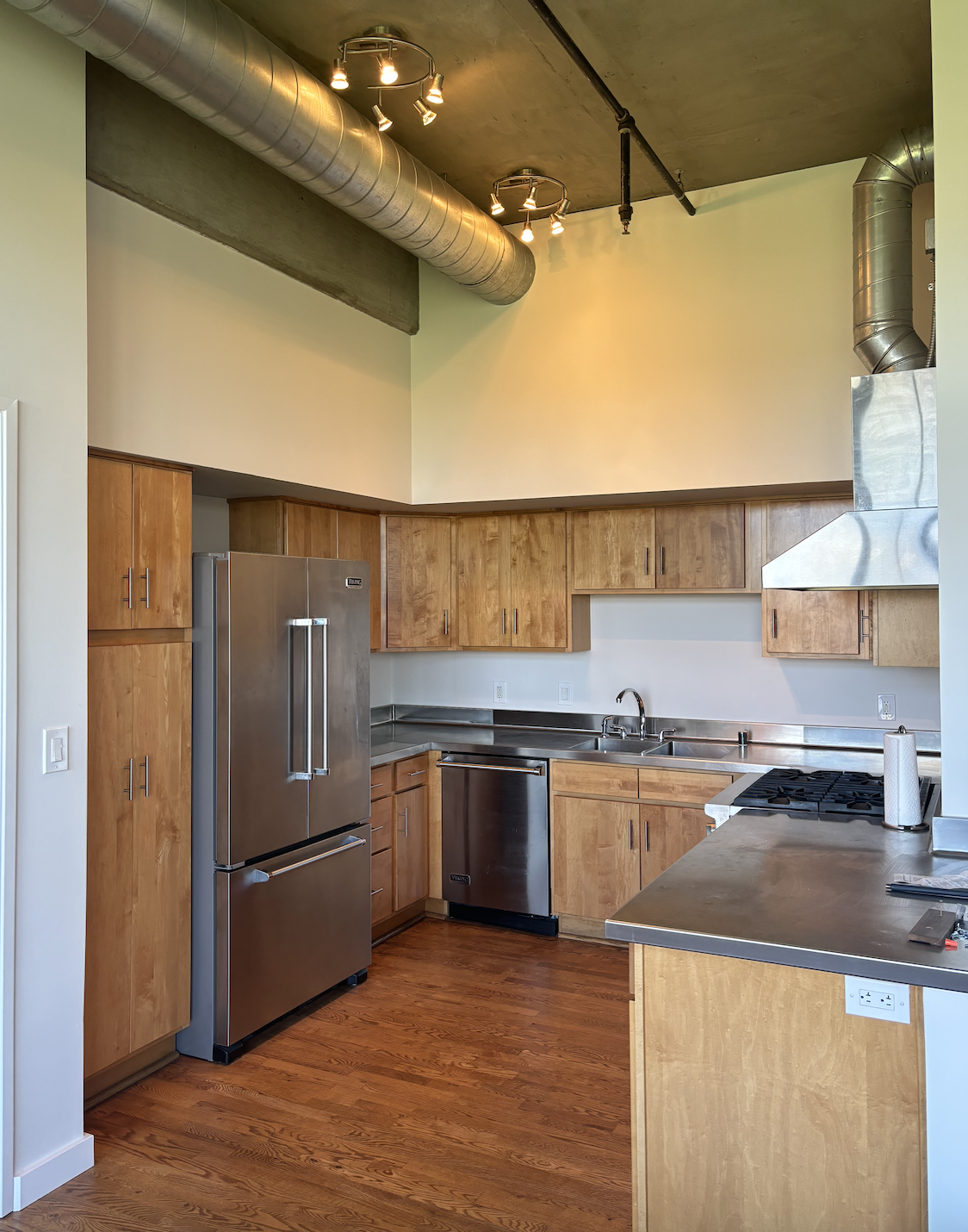 Freshly painted open living and dining area